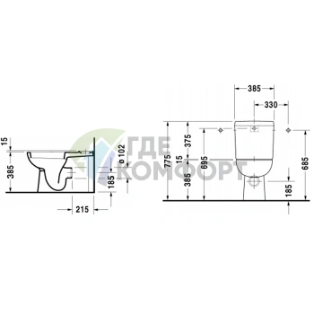 Унитаз Duravit D-Code моноблок с отдельным бачком, 650x355 мм, белый (21180900002) - фото 2