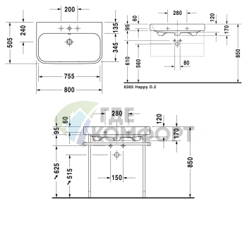 Раковина DURAVIT Happy D2 80 см белая для мебели с отверстием под смеситель (2318800000) - фото 2