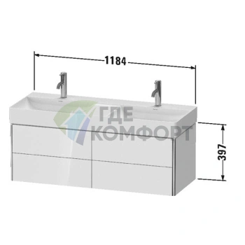 Тумба подвесная Duravit XSquare White High Gloss, 4 ящика, 397x1184x460 мм (XS416402222) - фото 2