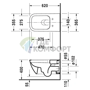 Подвесной унитаз Duravit Happy D.2 Rimless без ободка с вертикальным смывом, белый (2550090000) - фото 2
