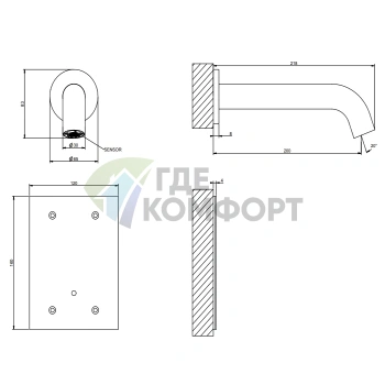 Настенный электронный смеситель GESSI 316 FLESSA для раковины, цвет Steel Brushed (54015#239) - фото 2