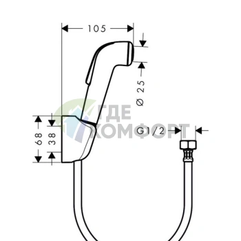 Гигиенический душ Hansgrohe 1jet — 1,60 м со шлангом и держателем, белый/хром (32122000) - фото 2