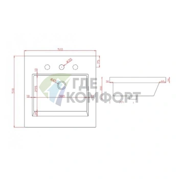 Раковина Artceram WASHBASINS GAP встраиваемая 59х51 см с 1 отв под смесительитель со слив переливом цвет белый - фото 2