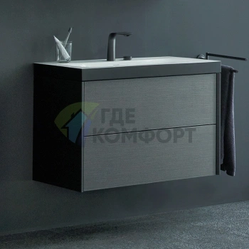 Подвесная тумба Duravit XViu с раковиной, 2 ящика, цвет Dark Brushed Oak/чёрный матовый (XV4615EB272P) - фото 1