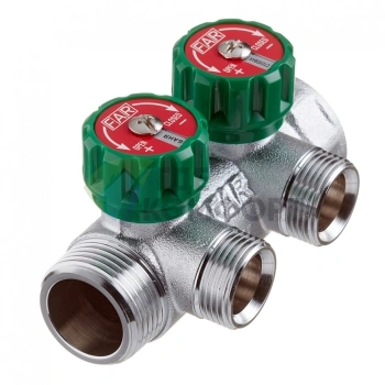 Коллектор Far (FK 3821 134) 1 ВР(г) х 2 выхода 3/4 НР(ш) ЕК х 1 НР(ш) регулируeмый (ФАР) - фото 1
