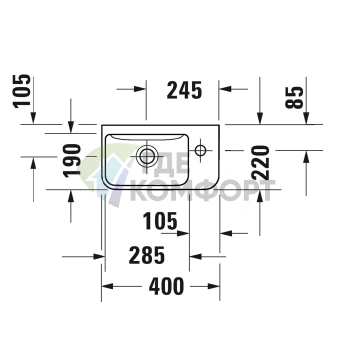 Подвесная раковина Duravit ME by Starck 40x22 см, белая, с отверстием справа (717400000) - фото 2