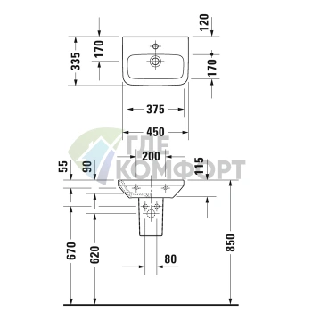 Раковина Duravit DuraStyle для рук без перелива, 450x335 мм, белая (708450000) - фото 2