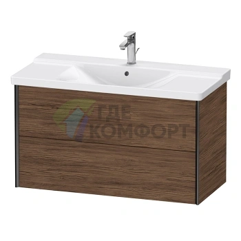 Тумба подвесная Duravit XViu 565x1010x469мм для раковины, 2 ящика, цвет walnut dark/черный матовый (XV41170B221) - фото 1