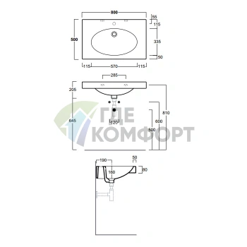 Подвесная раковина Simas Lft Spazio 80x49.5 см белая с отверстием под смеситель - фото 2
