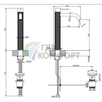 Смеситель для раковины GESSI 316 высокий, цвет Brushed Black Metal PVD (54403#707) - фото 2