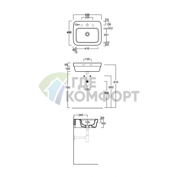Раковина SIMAS Evolution 53x45 см с отверстием под смеситель черного цвета - фото 2