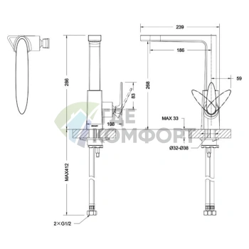 Кухонный смеситель Bravat Spring F779113C с высоким изливом - фото 3