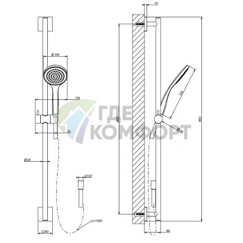 GESSI Rilievo: Душевая штанга с лейкой и шлангом 1,5 м в цвете Nero XL (59245#299) - фото 2