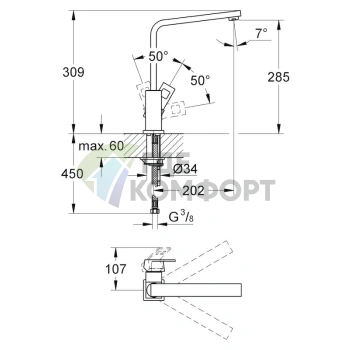 Смеситель Grohe Eurocube 31255DC0 для кухни - фото 3