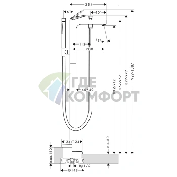 Напольный смеситель для ванны AX Citterio в хроме (39440000) - фото 2