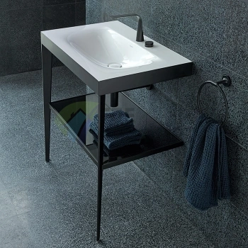 Напольная консоль Duravit XViu с раковиной без перелива и полкой, черный матовый/глянцевый (XV4715EB240) - фото 1