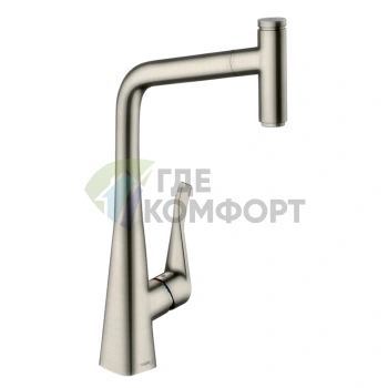 Кухонный смеситель Hansgrohe Metris Select M71 с выдвижным изливом и кнопкой включения воды (14884800) - фото 1