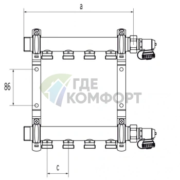 Коллекторная группа REHAU HLV на 12 выходов (РЕХАУ - 11102181001)1x3/4ЕК из нержавеющей стали - фото 2