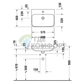 Раковина Duravit Happy D2 Plus накладная 60х46 см белая с креплением (2360600000) - фото 4