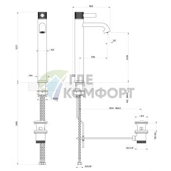 Смеситель для раковины GESSI INCISO высокий с донным клапаном, цвет Nero XL (58003#299) - фото 2