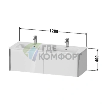 Подвесная тумба Duravit XViu 400x1280 для двойной раковины, 2 ящика, белый глянцевый/шампань мат (XV40290B122) - фото 2