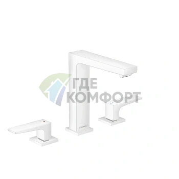 Смеситель для раковины Hansgrohe Metropol на 3 отверстия с донным клапаном, белый матовый (32515700) - фото 1