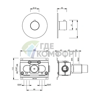 Смеситель термостатический настенный FANTINI SAILING Matt Gun Metal PVD (67 P5 J200B) - фото 2