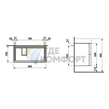Тумба под раковину Laufen Kartell 810338 с 2 ящиками и полкой, 880x450x600 мм, белый матовый (4.0761.8.033.640.1) - фото 2