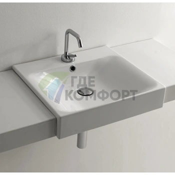 Раковина KERASAN Cento 50x45 полувстраиваемая белая с 1 отверстием под смеситель (3546bi*1) - фото 4