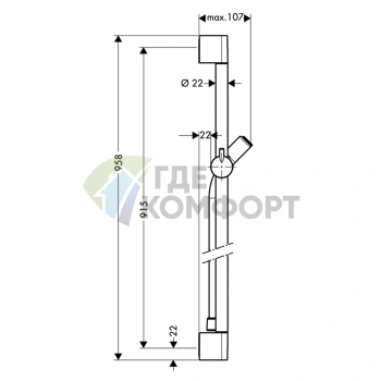 Душевая штанга HG Unica C 90 см со шлангом в хроме (27610000) - фото 2