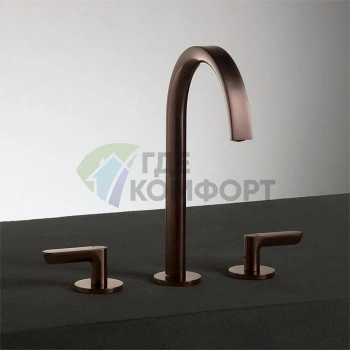 Смеситель для раковины Fantini Icona Deco с нажимным донным клапаном, 3 отверстия, излив 160 мм, матовая медь (53 P9 R107) - фото 1