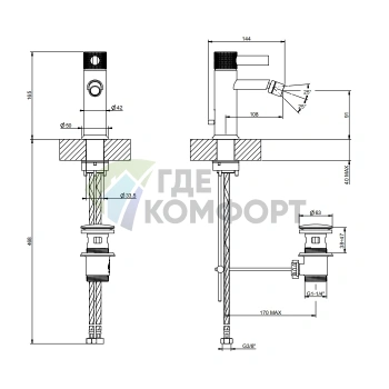 Смеситель для биде GESSI INCISO с донным клапаном, однорычажный, хром (58007#031) - фото 2