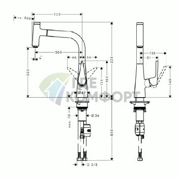 Смеситель для кухни Hansgrohe Talis Select M51 с выдвижным душем и поворотным изливом (72821000) - фото 2