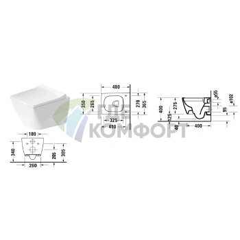 Унитаз подвесной Duravit Viu безободковый 370×480 мм с покрытием WonderGliss, белый (25730900001) - фото 2