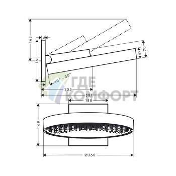 HG Rainfinity Верхний душ 360 мм с настенным держателем, 1 струя, белый матовый (26230700) - фото 2