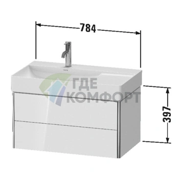 Подвесная тумба Duravit XSquare White High Gloss с 2 ящиками и левой раковиной, 397x784x460 мм (XS416802222) - фото 2