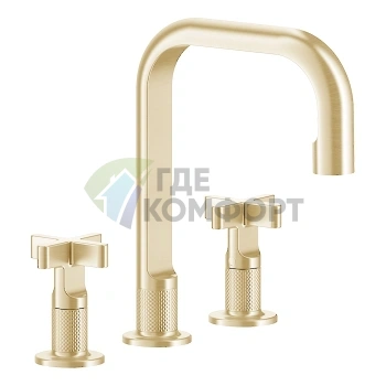 GESSI INCISO Смеситель для раковины на 3 отверстия с донным клапаном, золото (58113#246) - фото 1