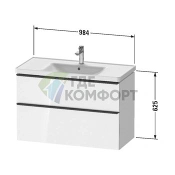 Подвесная тумба Duravit D-Neo с 2 ящиками, цвет Белый матовый (DE435601818) - фото 2