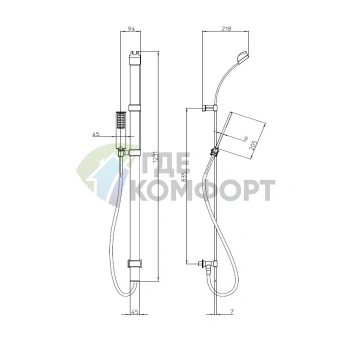 BOSSINI Душевая штанга FLAT 120 см: регулируемая по высоте, матовый черный (D47062.073) - фото 2
