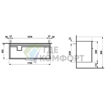 Тумба под раковину Laufen Kartell 810332 с сифоном и 2 ящиками, 1190х455х615 мм, белая глянцевая (4.0764.2.033.631.1) - фото 2