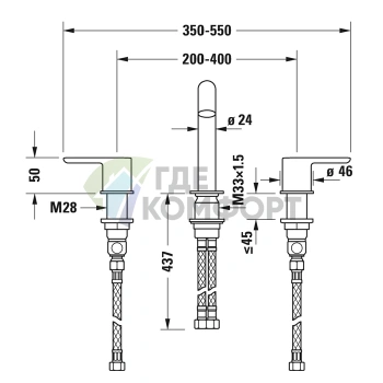 Смеситель для раковины Duravit C.1 на 3 отверстия, излив 140 мм, хром (C11060003010) - фото 2