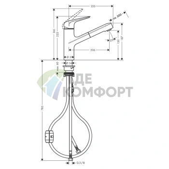 Кухонный смеситель Hansgrohe Focus M42 с вытяжным душем, хром (71814000) - фото 2