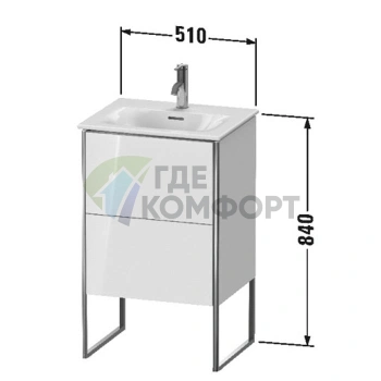 Напольная тумба Duravit XSquare под раковину с двумя ящиками, цвет White High Gloss (XS452102222) - фото 2