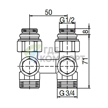 Узел нижнего подключения Oventrop Multiflex V ZB 1/2 AGx3/4 AG 1016291 прямой - фото 2