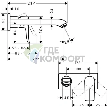 Смеситель для раковины Hansgrohe Metris встраиваемый, излив 225 мм, хром (31086000) - фото 2
