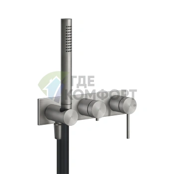 Встраиваемый смеситель для ванны GESSI 316 с автоматическим переключателем ванна-душ и держателем, цвет steel brushed (54038#239) - фото 1