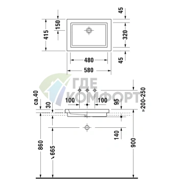 Раковина Duravit 2nd Floor 58x41.5 см, белая, без перелива (317580000) - фото 4
