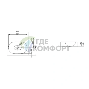 Подвесная раковина BETTE COMODO 60х49,5 см без отверстия под смеситель, комплект креплений, белая (A210-000) - фото 2