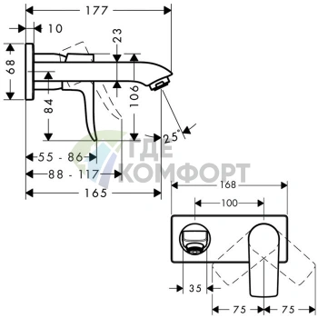 Смеситель для раковины Hansgrohe Metris встраиваемый, хром, излив 165 мм (31085000) - фото 2