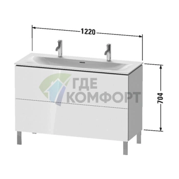 Тумба напольная под раковину Duravit L-Cube 234412, 704x1220x481 мм, 2 ящика, цвет White High Gloss (LC659902222) - фото 2